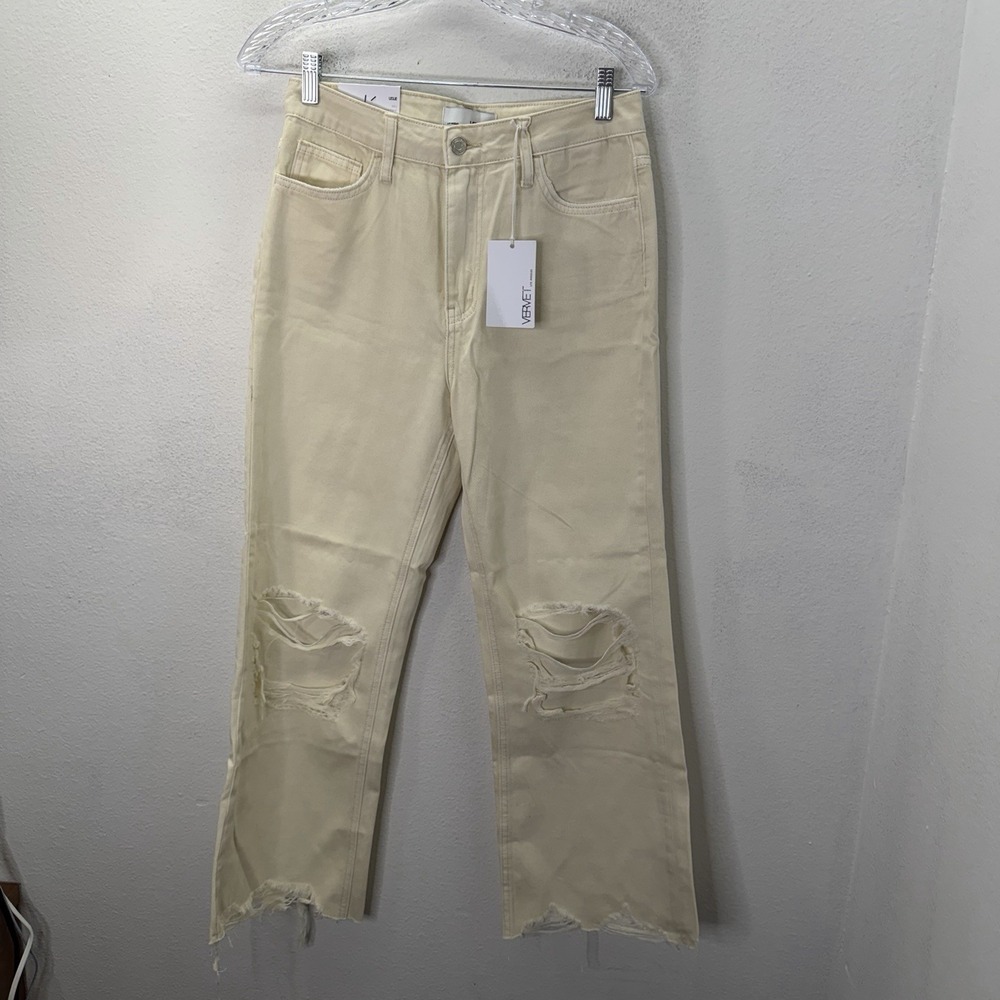 NWT Vervet Leslie 90's Vintage Cropped Flare Jeans Yellow Cream Women's Size 26